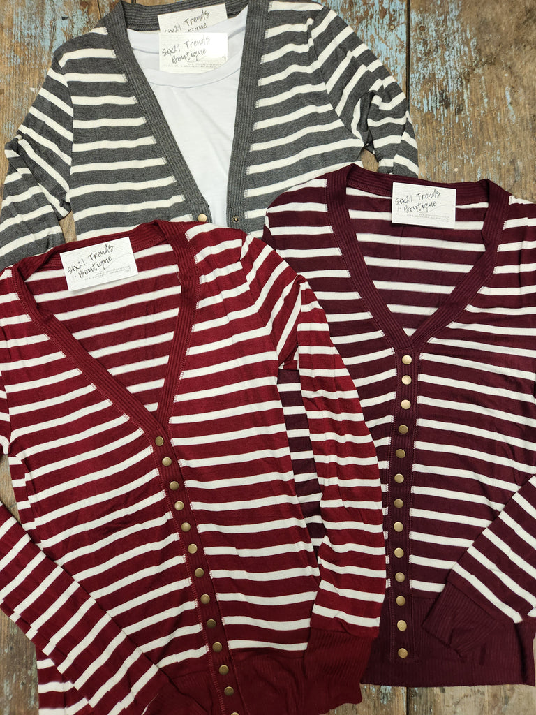 Striped Snap Front Cardigan (3 colors)