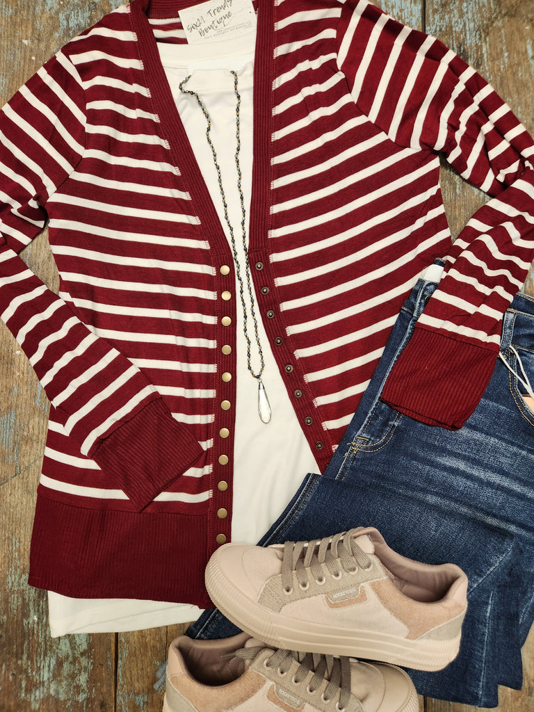(Curvy) Striped Snap Front Cardigan (2 colors)