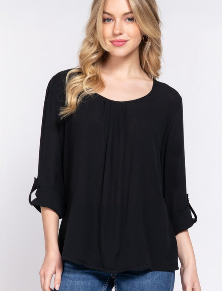 Black 3/4 Roll Up Sleeve Top