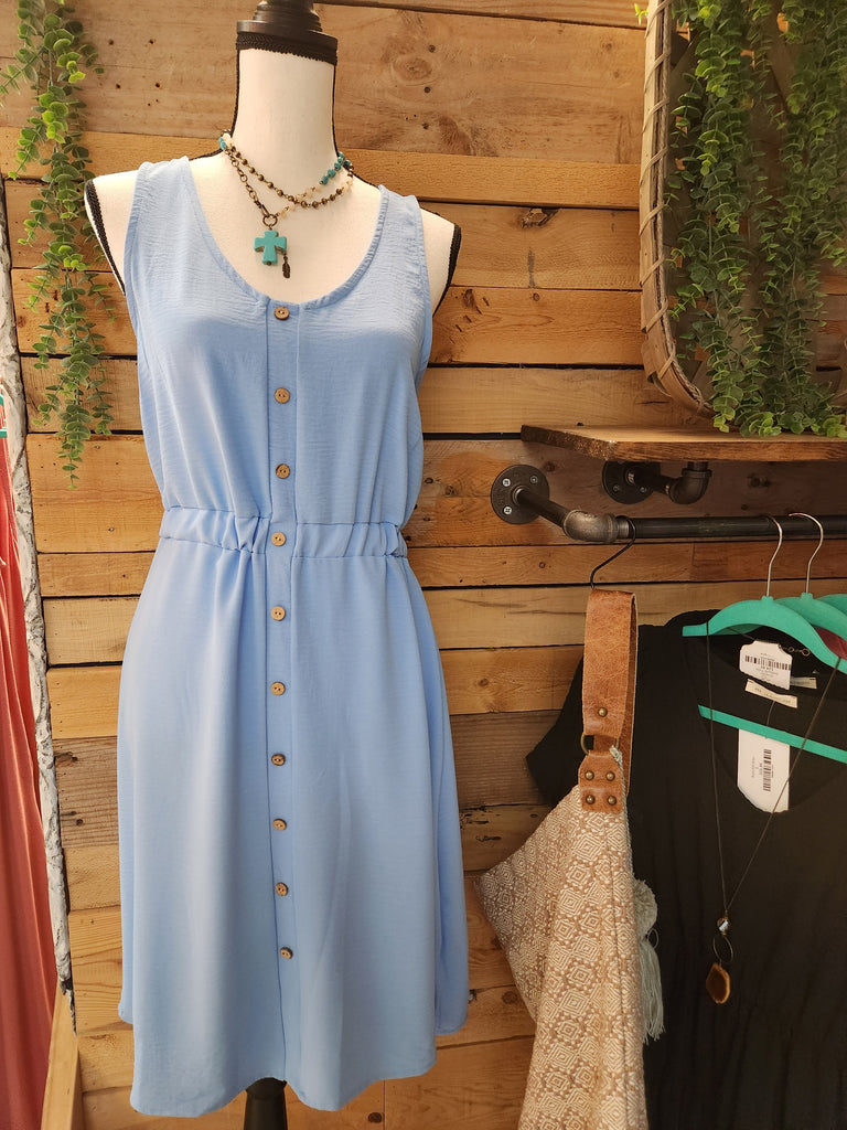 Denim Colored Solid Sleeveless Dress