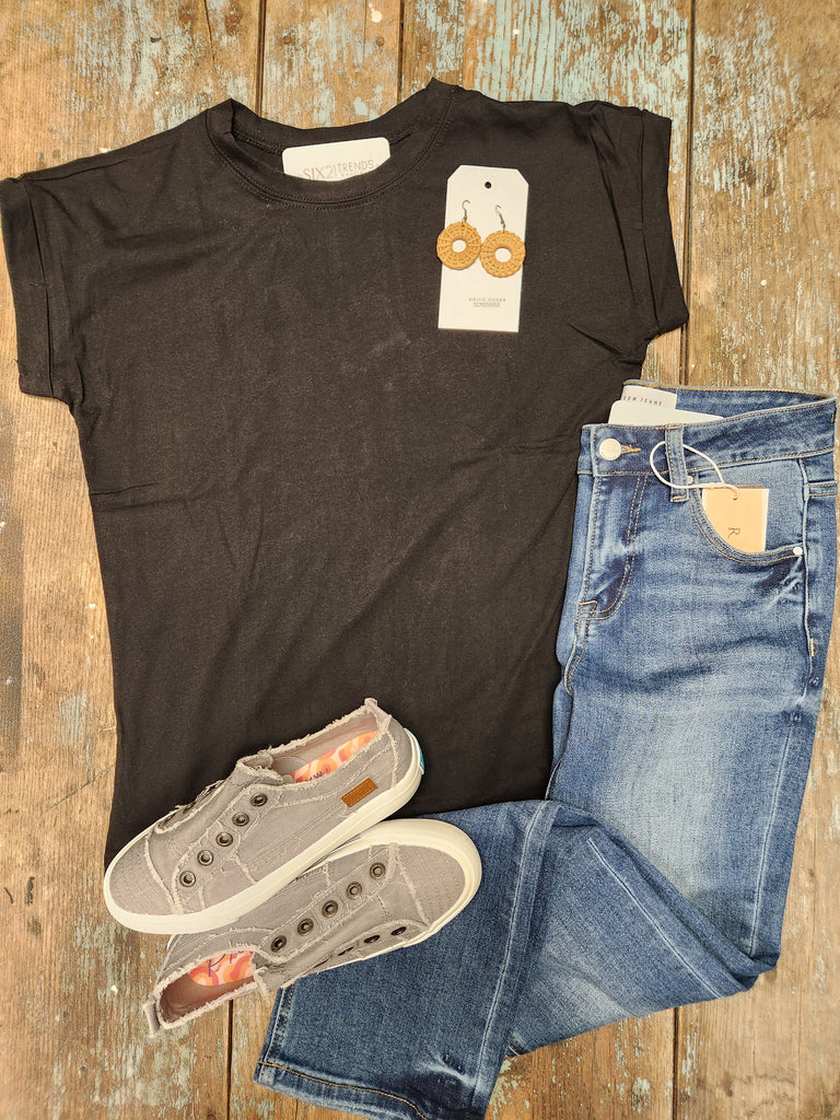Black Cotton Crew Neck