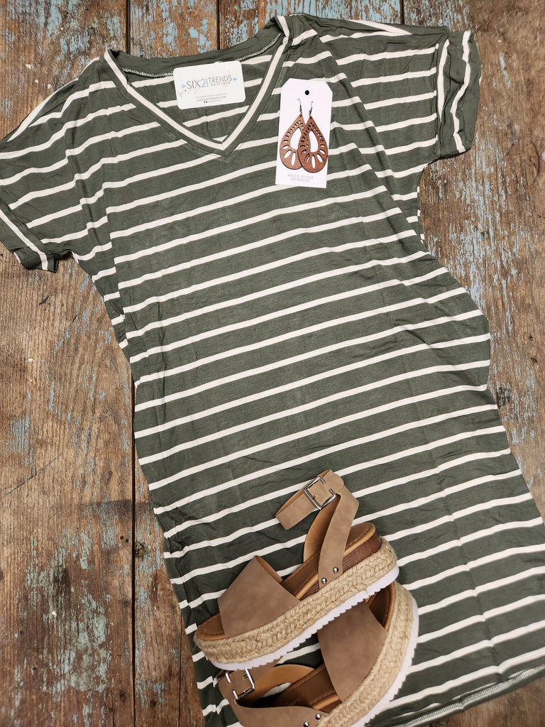 Light Olive/Ivory Stripe Dress