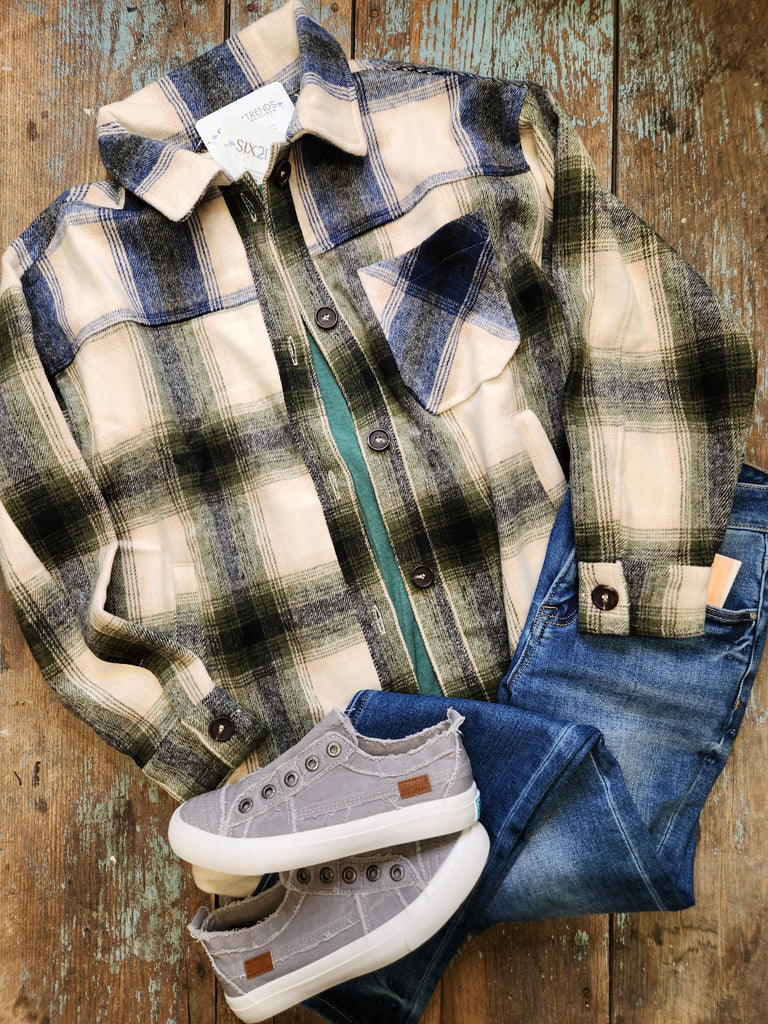 Oversized Longline Shacket (Olive/Navy)