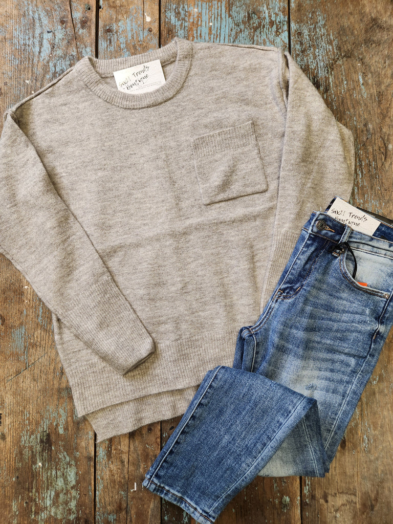 Heather Mocha Hi lo hem Round Neck Sweater