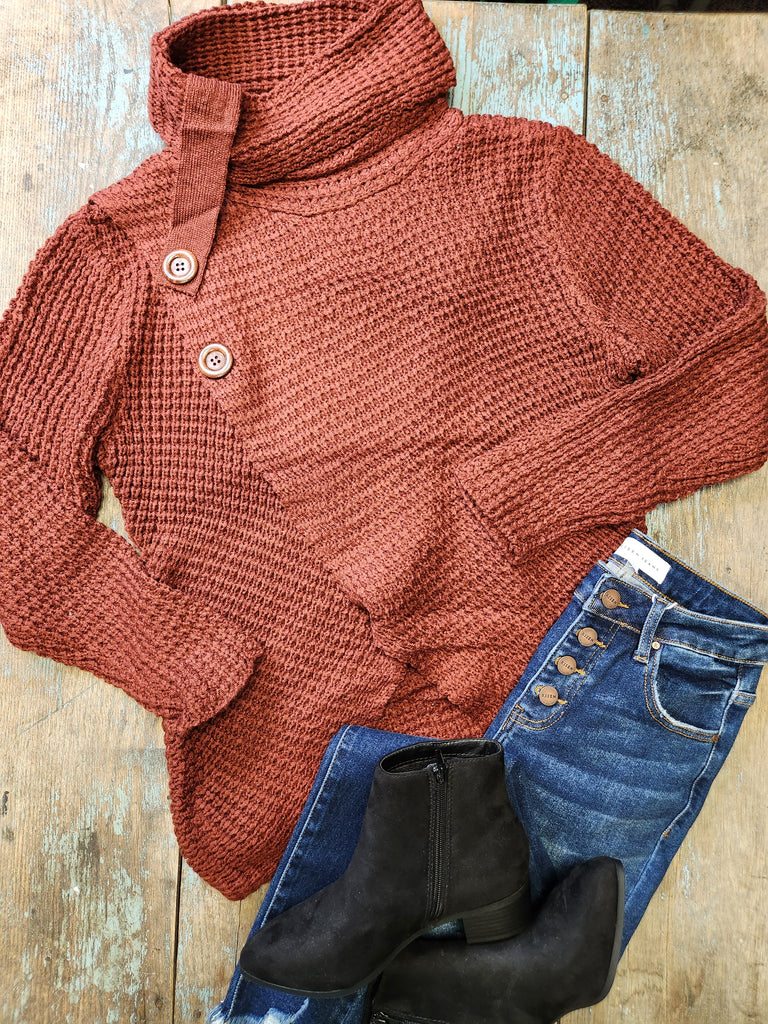 Rust Asymmetrical Hem Sweater