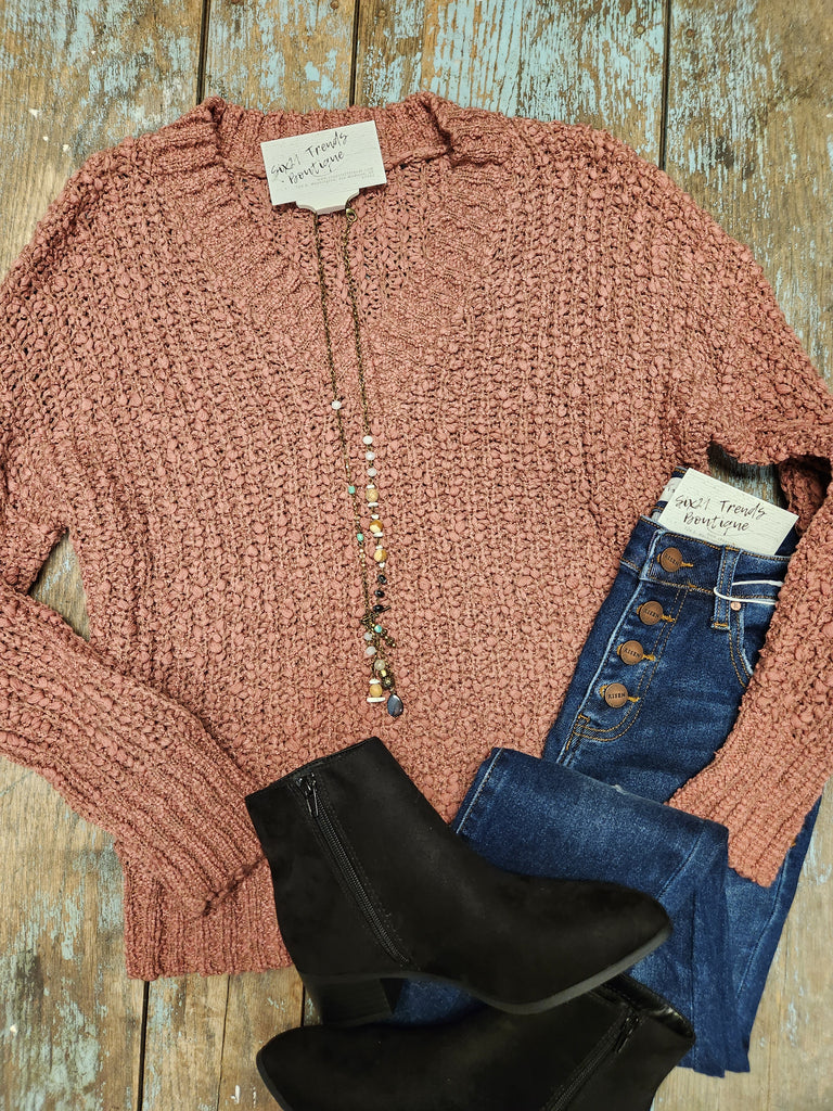 Marsala Solid V-neck Sweater