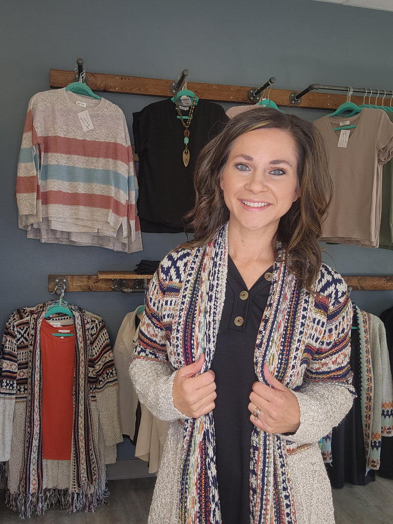 Beige Pattern Tassel Cardigan