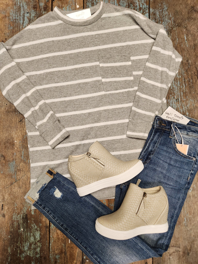 Heather Grey Striped Long Sleeve