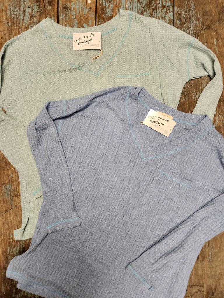 V-neck Long Sleeve Pocket Top (2 NEW colors)