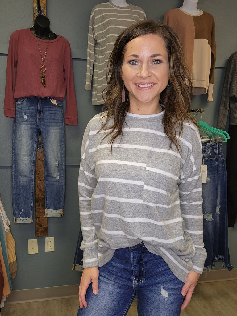 Heather Grey Striped Long Sleeve