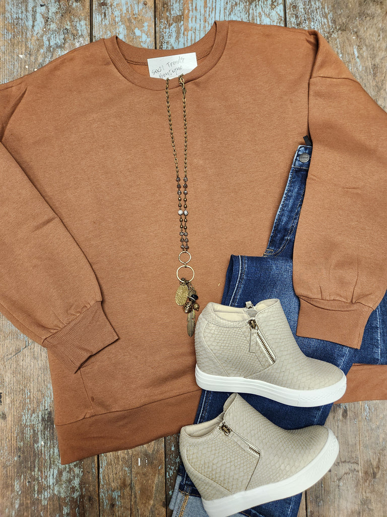 Dark Camel Round Neck Sweatshirt