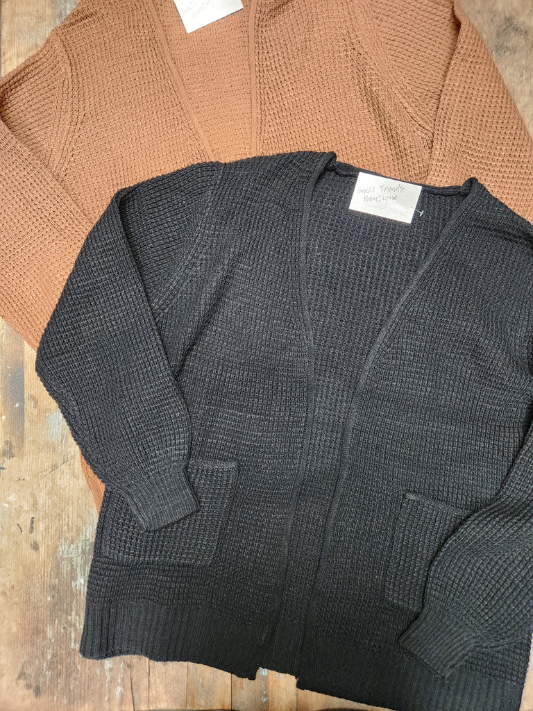 Curvy Waffle Open Cardigan Sweater (2 colors)