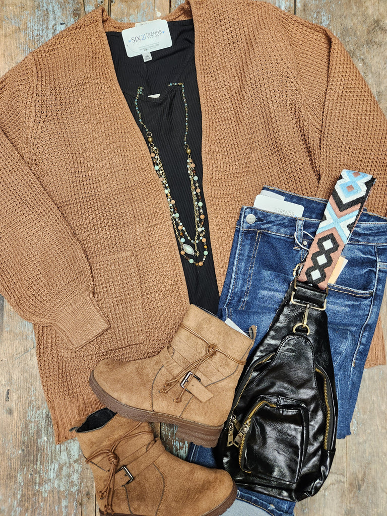 Curvy Waffle Open Cardigan Sweater (2 colors)