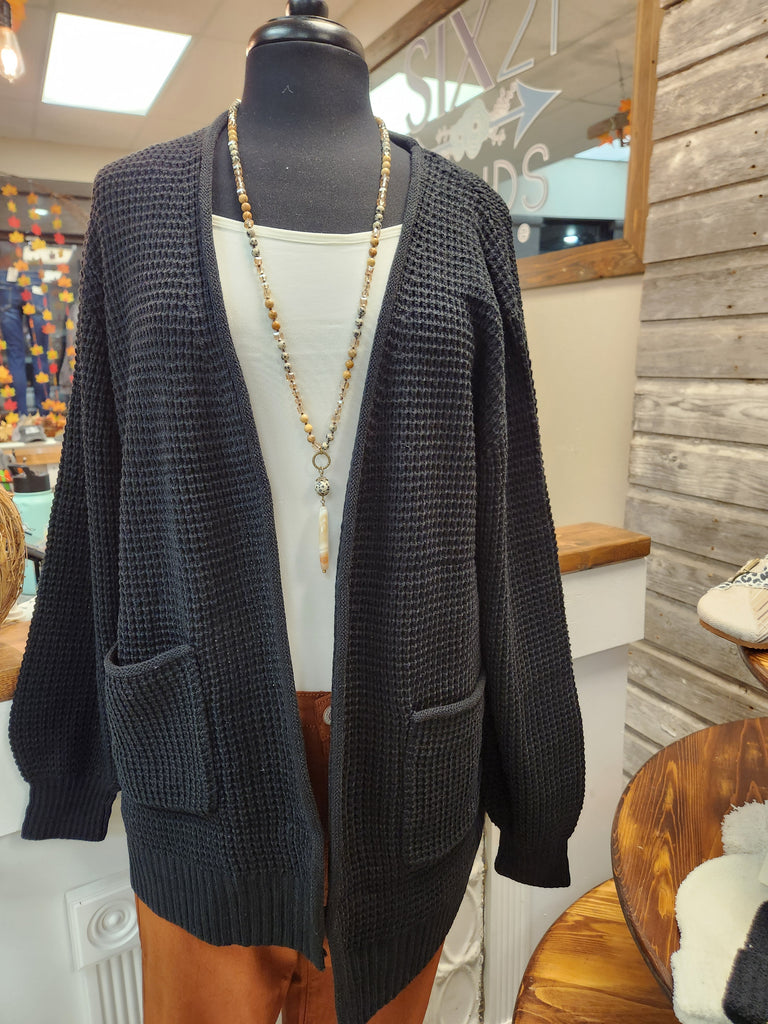 Curvy Waffle Open Cardigan Sweater (2 colors)
