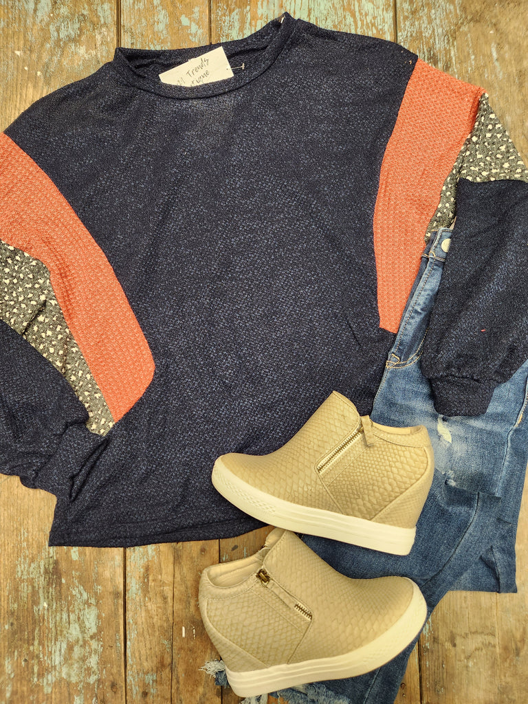 DOORBUSTER Color Block Top (Navy/Rust)