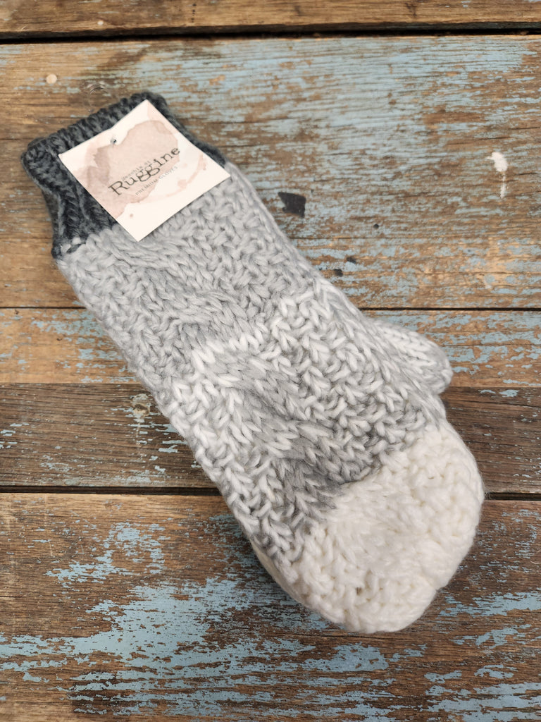 Ivory/Grey Cable Knit Mittens
