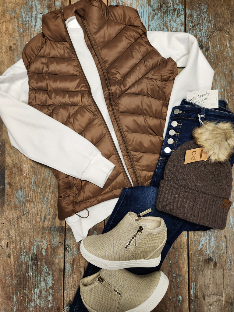 Cocoa Zip Up Puffer Vest