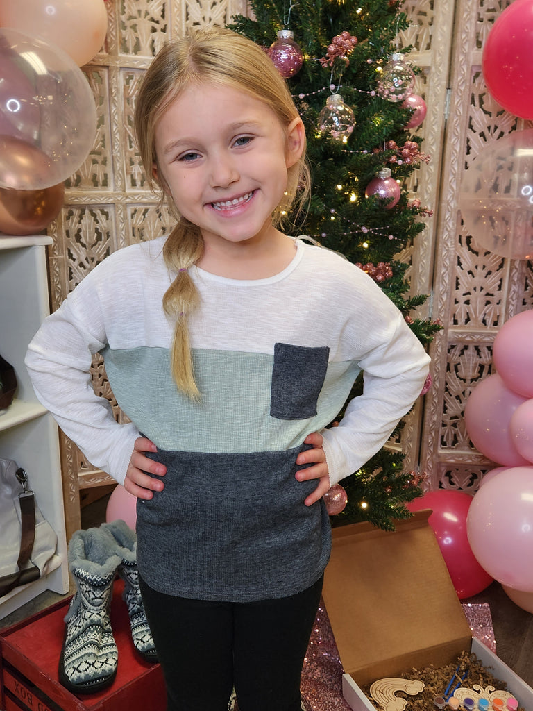 Kid's Sage/Charcoal Color Block Top