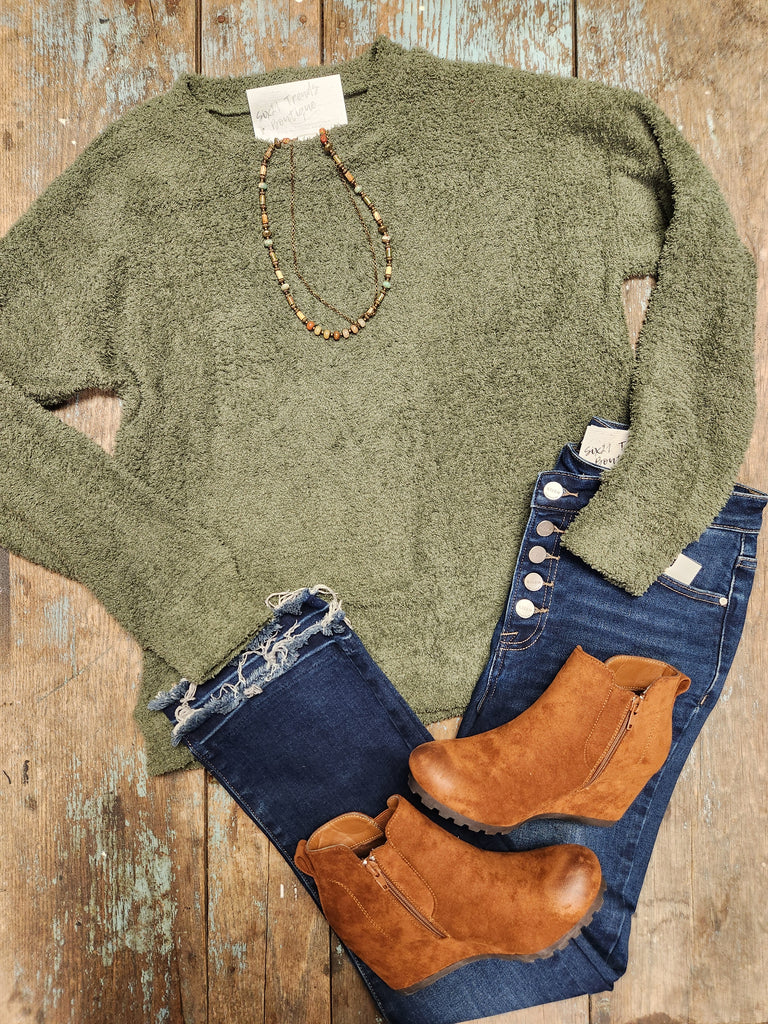 Olive Poodle Knit Top