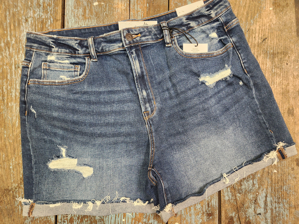 Curvy Distressed Cuff Raw Hem Denim Shorts