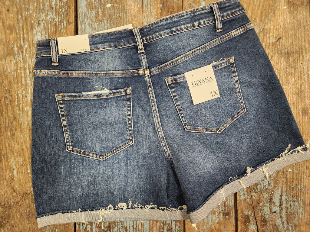 Curvy Distressed Cuff Raw Hem Denim Shorts