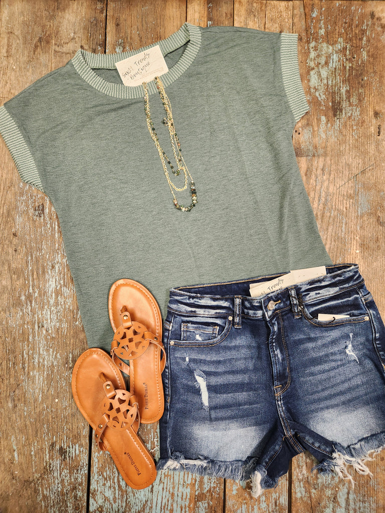Olive Short Sleeve Terry Top