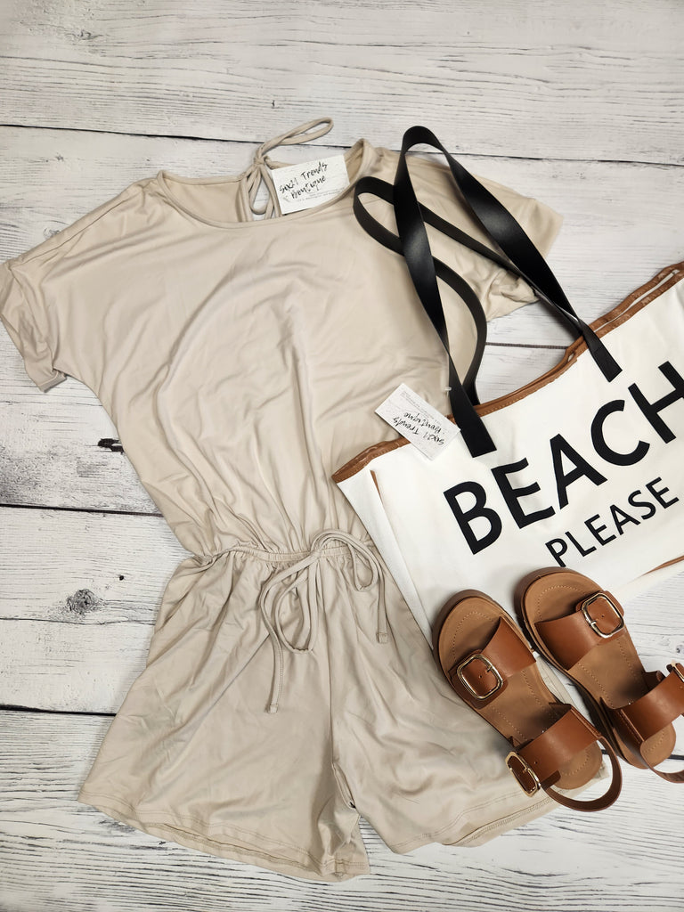 Sand Beige Romper with Pockets