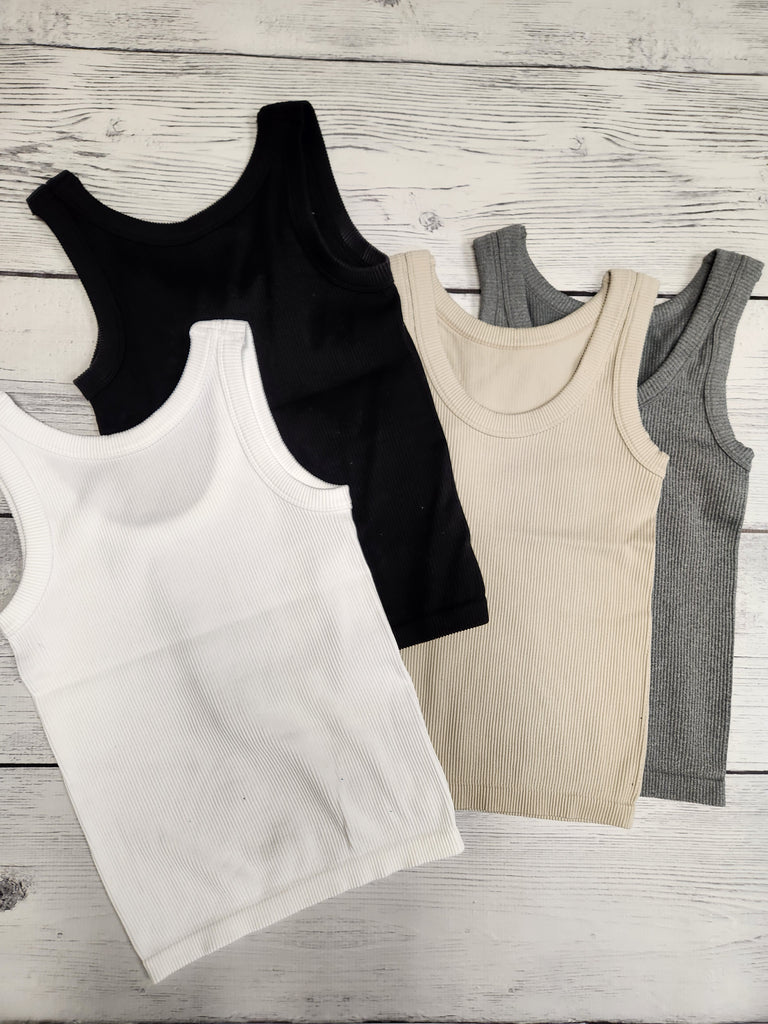 2 Way Neckline Ribbed Tank (4 colors)