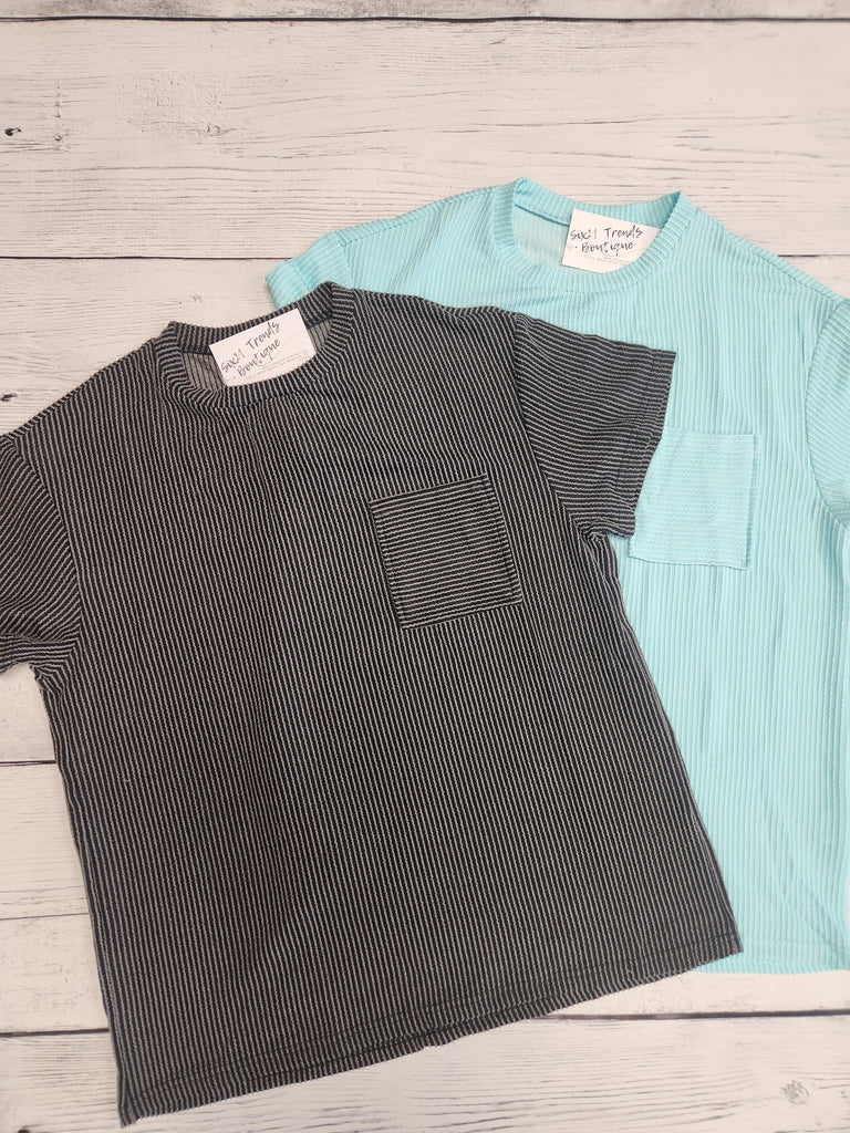 Ribbed Knit Pocket Loose Fit Tee (2 colors)