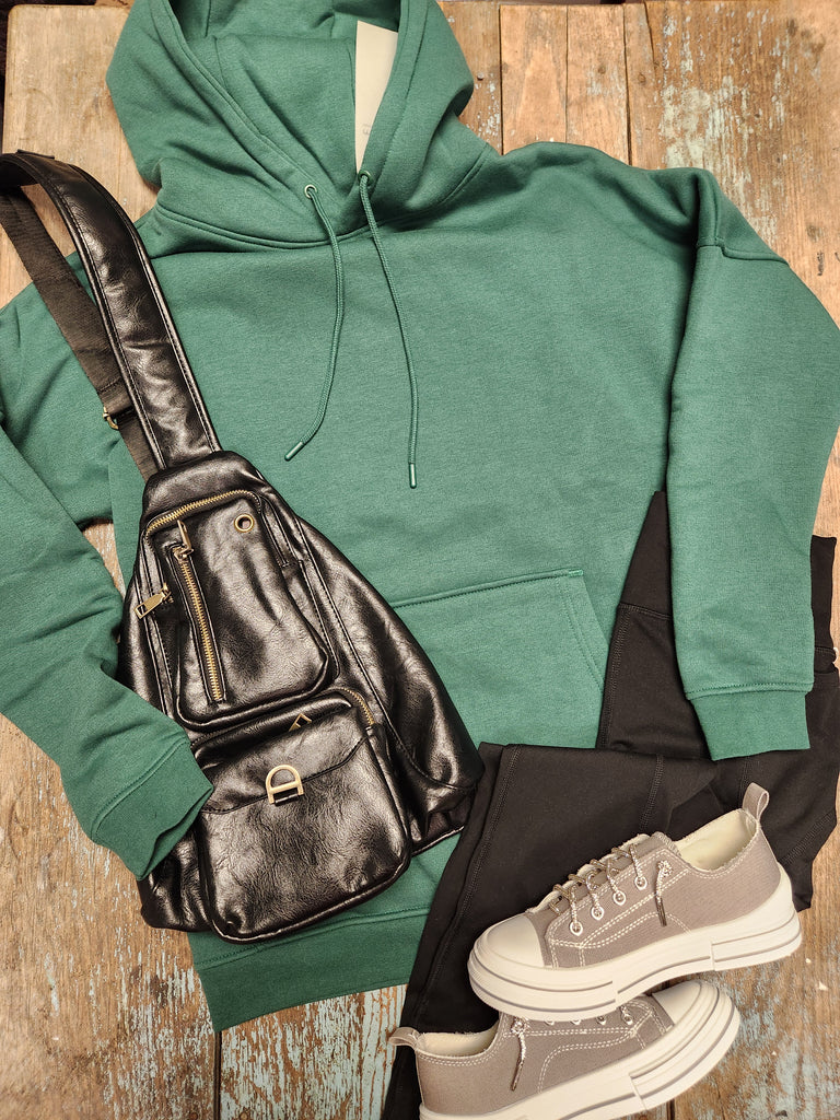 Hunter Green Longline Slim Fit Fleece Hoodie