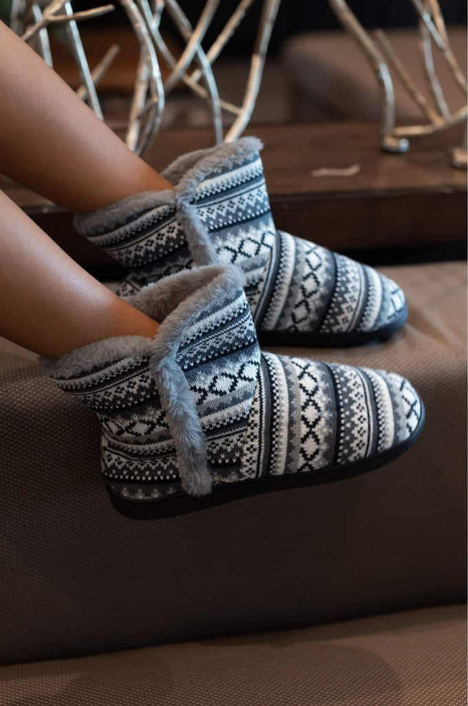 Plaid Knit Bootie Slipper