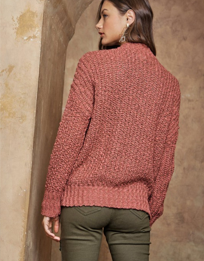 Marsala Solid V-neck Sweater
