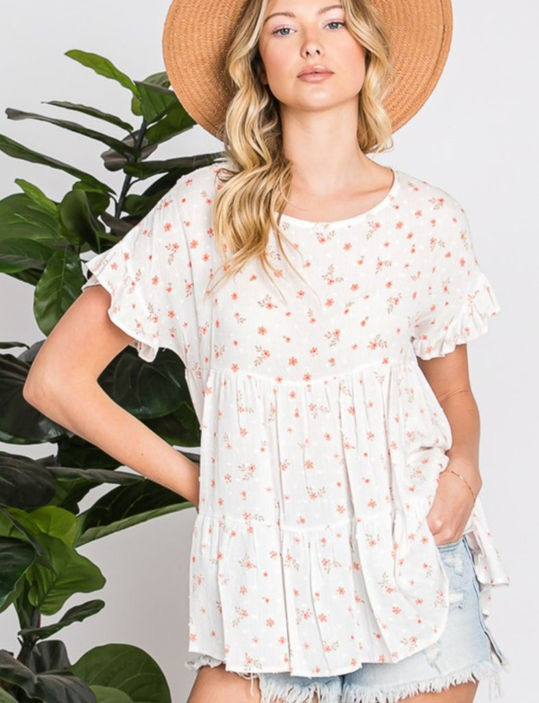 Ivory Floral Tiered Top