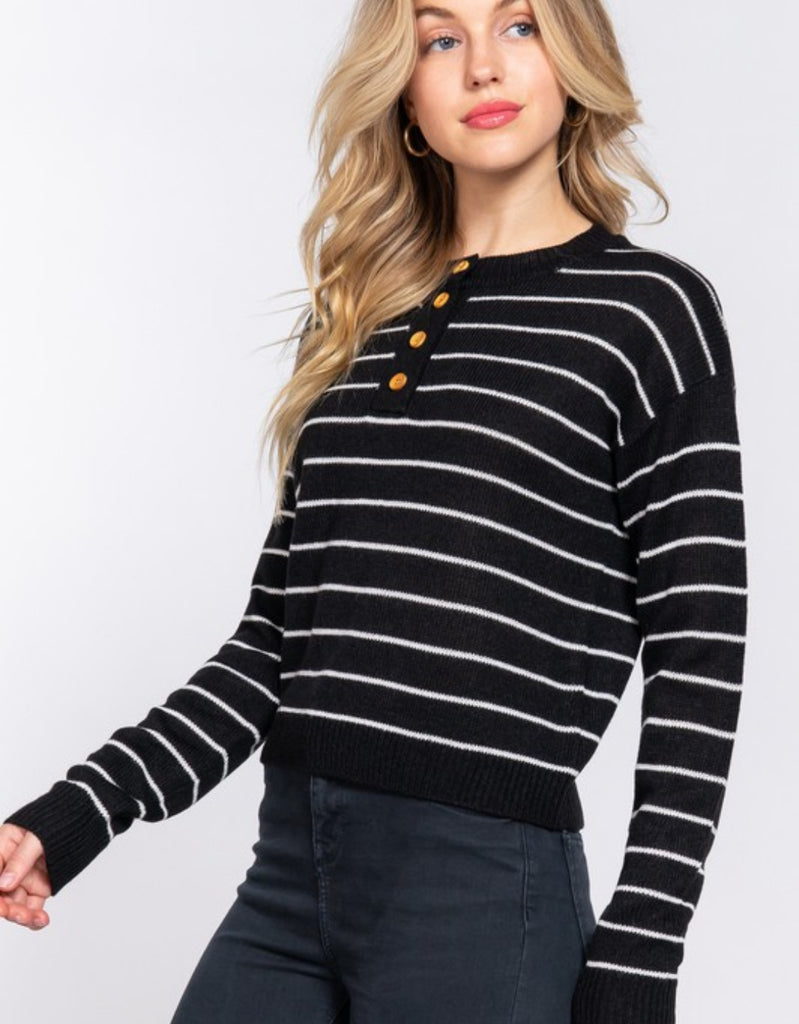 Black/Ivory Striped Long Sleeve Sweater