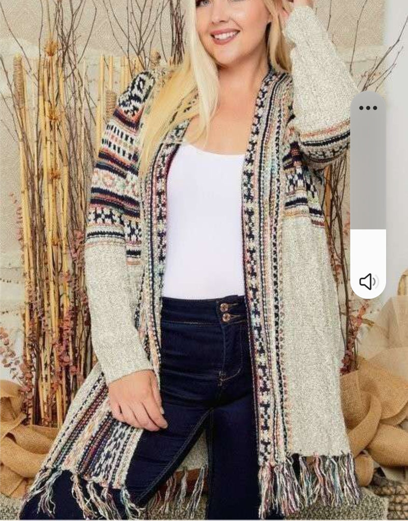 Beige Pattern Tassel Cardigan