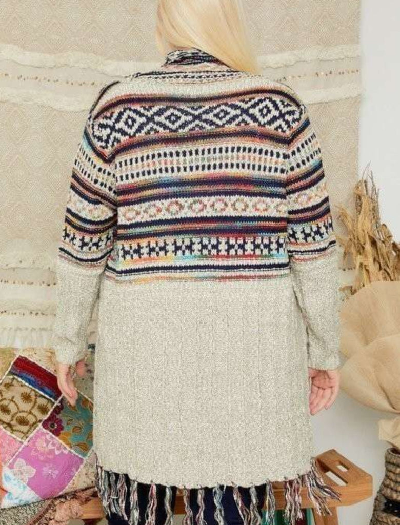 Beige Pattern Tassel Cardigan