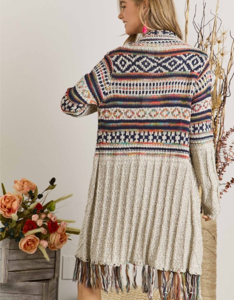 Beige Pattern Tassel Cardigan