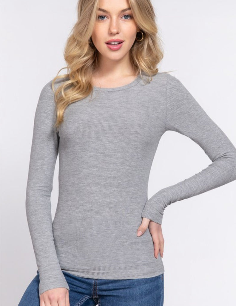 Long Sleeve Rib Knit Crew Neck (4 colors)