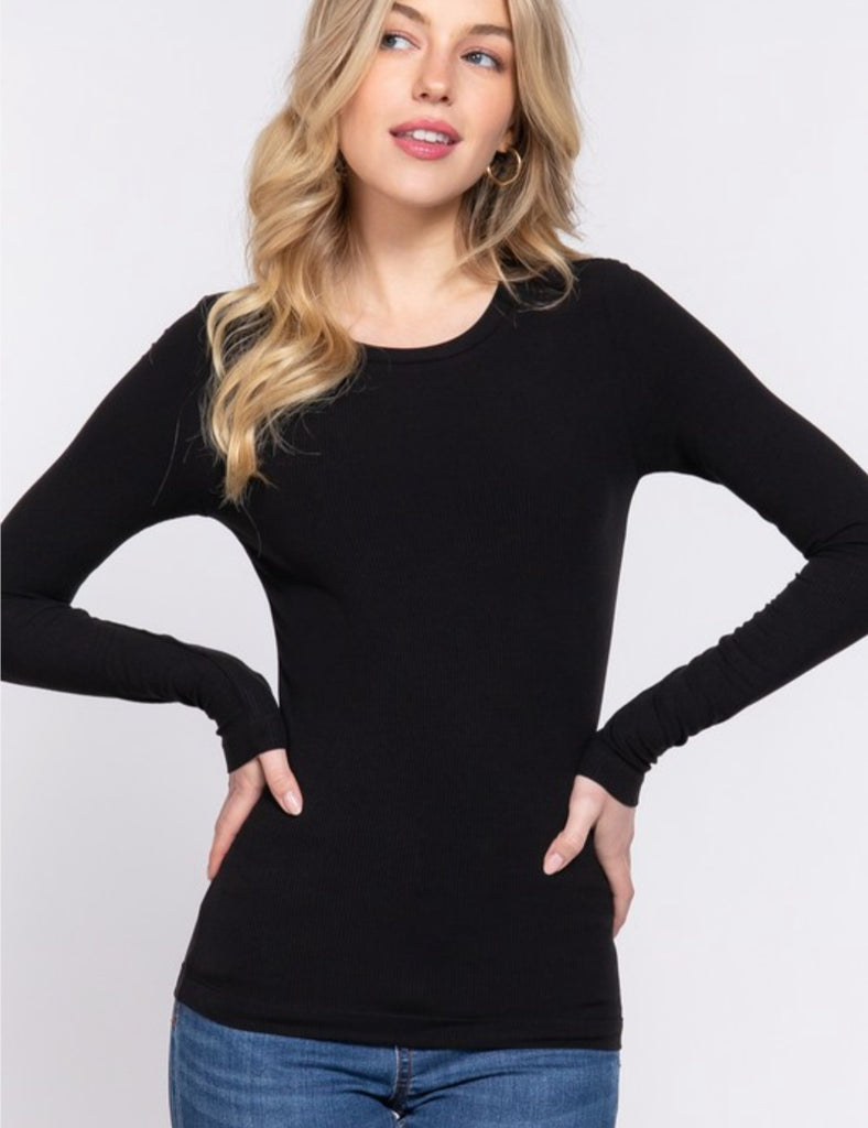 Long Sleeve Rib Knit Crew Neck (4 colors)