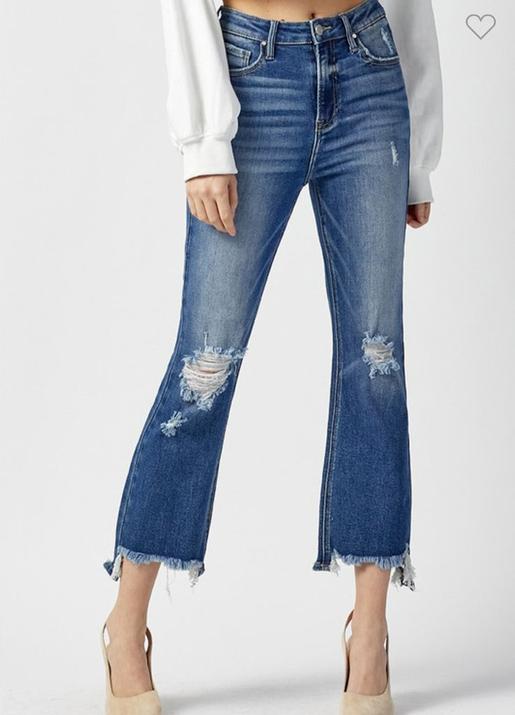 Risen High-Rise Crop Step Chew Jeans