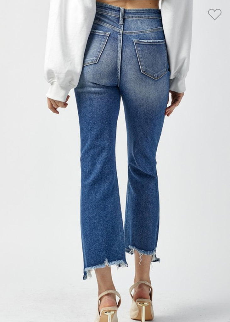 Risen High-Rise Crop Step Chew Jeans