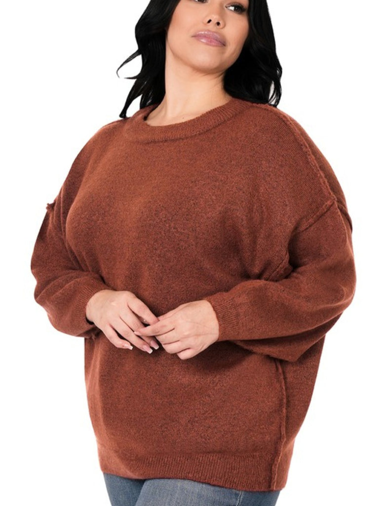 Curvy Oversized Round Neck Raw Seam Sweater (2 colors)