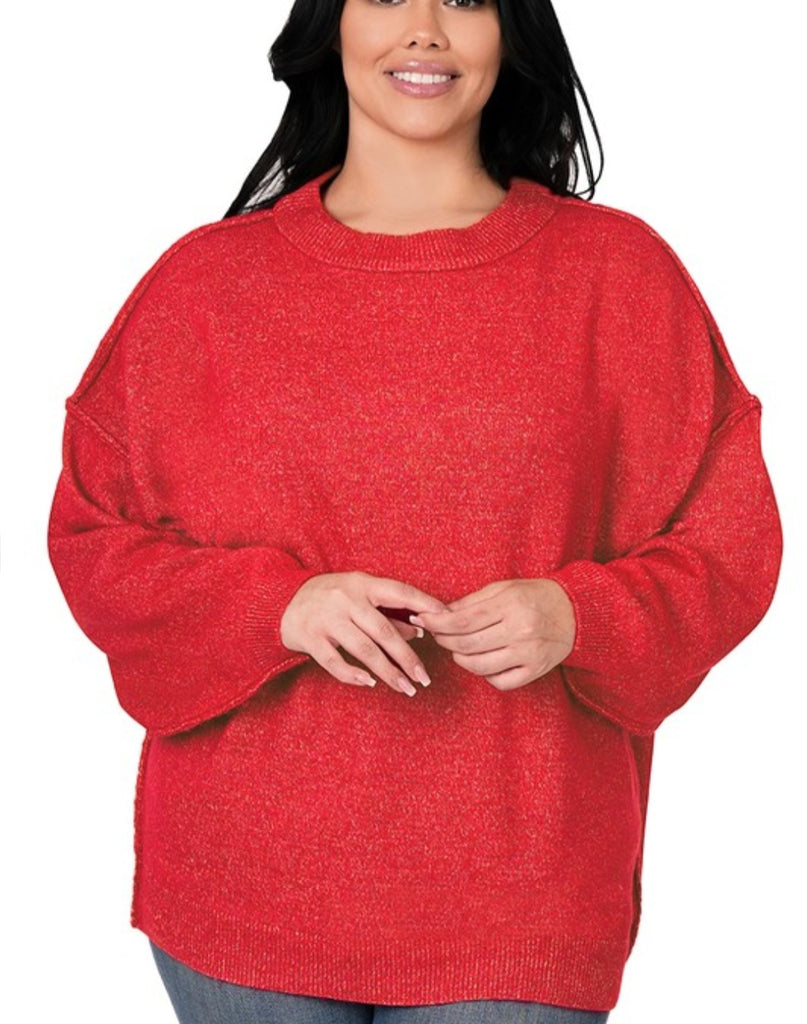 Curvy Oversized Round Neck Raw Seam Sweater (2 colors)