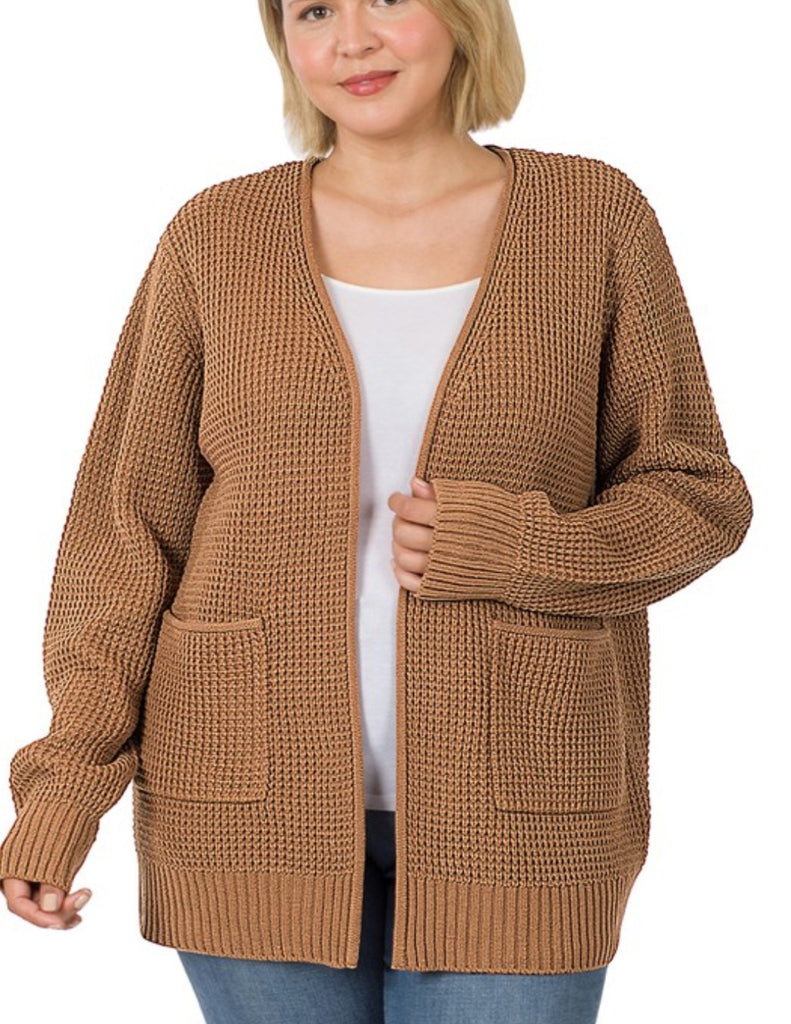 Curvy Waffle Open Cardigan Sweater (2 colors)