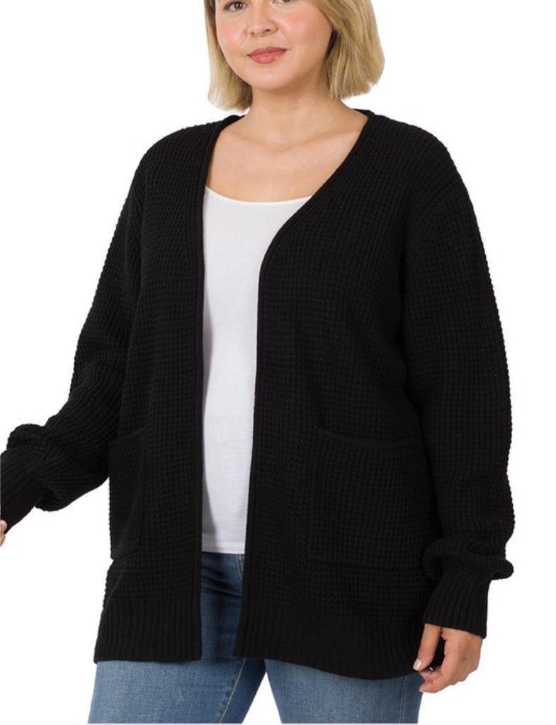 Curvy Waffle Open Cardigan Sweater (2 colors)