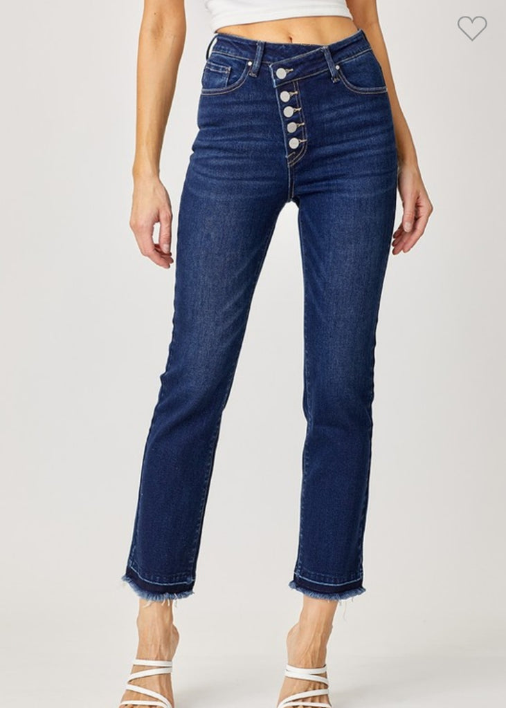 Risen High Rise Crossover Button Down Straight Jeans
