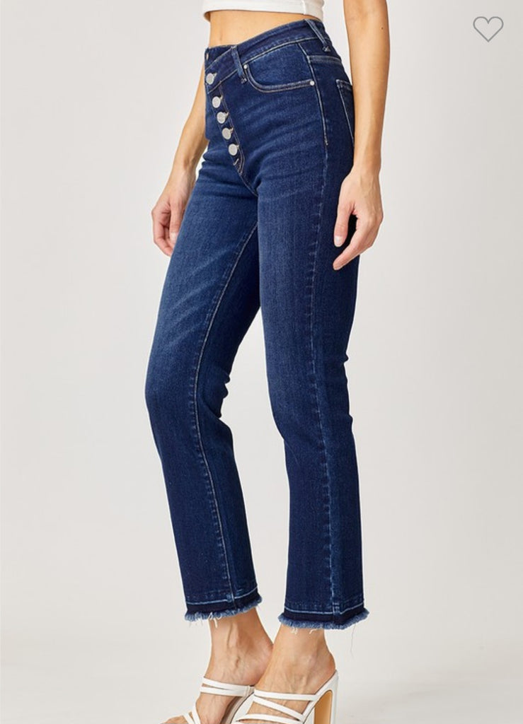 Risen High Rise Crossover Button Down Straight Jeans