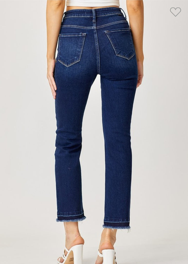 Risen High Rise Crossover Button Down Straight Jeans