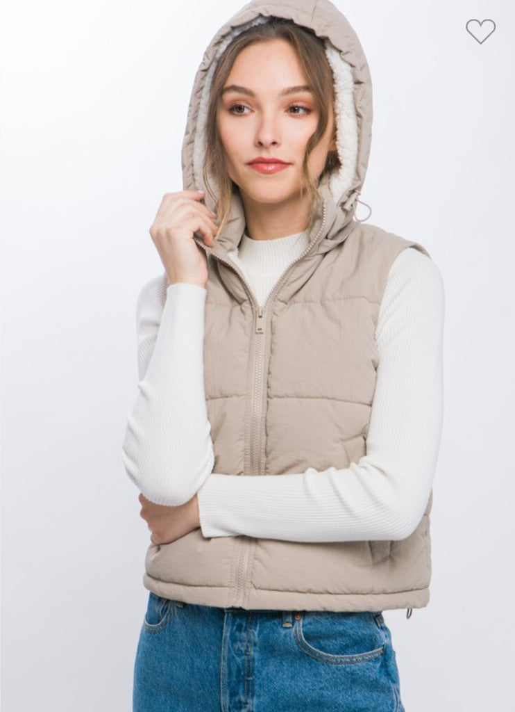 Stone Puffer Vest with Toggle Detail & Fleece Lining