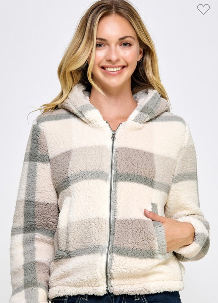 Plaid Sherpa Zip Up Jacket